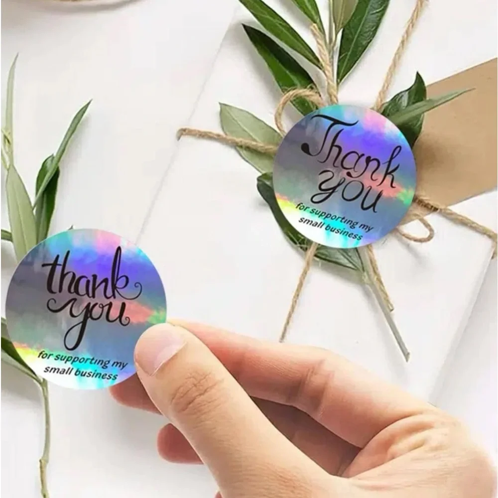 New 500 Pcs Laser Holographic Thank You  Silver Round Business Adhesive Stickers - Picture 8 of 10